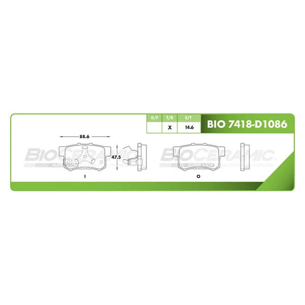 Pastilla para freno de disco Bioceramic, Formula Ceramic LowMet, Trasera BIO 7418-D1086