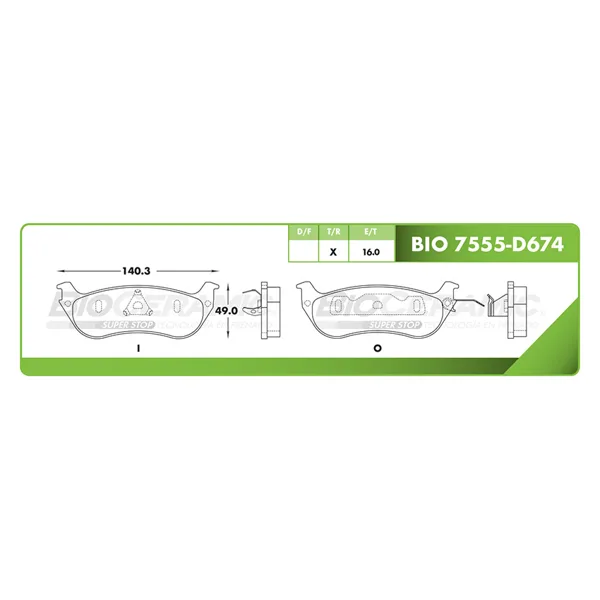 Pastilla para freno de disco Bioceramic, Formula Hibrida LowMet, Trasera BIO 7555-D674