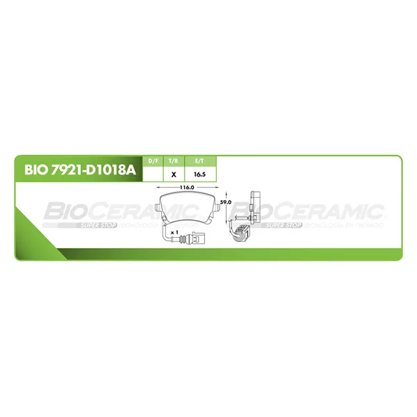 Pastilla para freno de disco Bioceramic, Formula Ceramic LowMet, Trasera BIO 7921-D1018A
