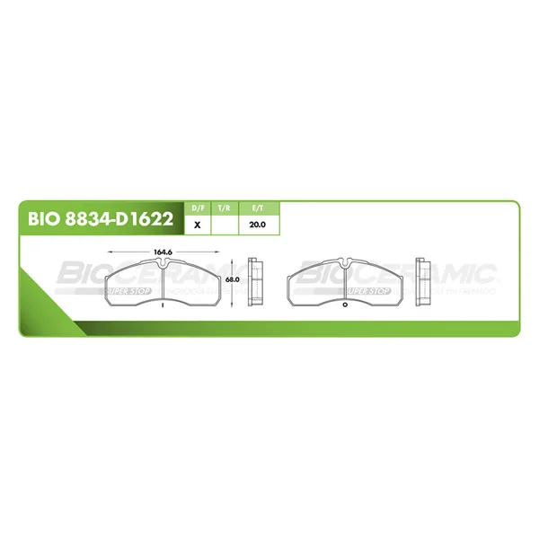 Pastilla para freno de disco Bioceramic, Formula Hibrida LowMet, Delantera BIO 8834-D1622