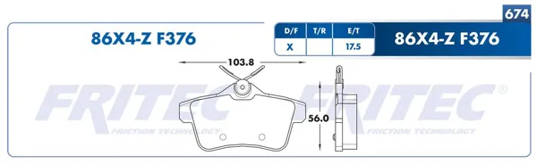 Pastilla para freno de disco Fritec, Formula Ceramic Specific, Trasera SPC-86X4-Z